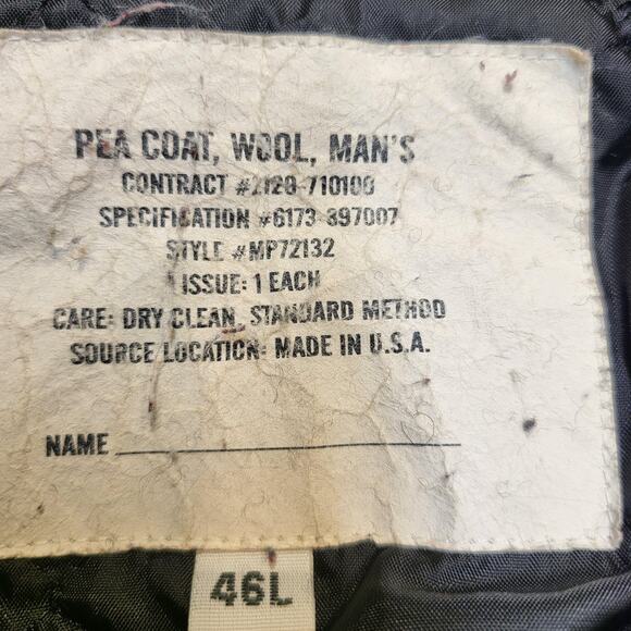 Sterlingwear Boston Pea Coat Mens 46L Black Wool Made in USA Navy Anchor Buttons - Picture 4 of 12